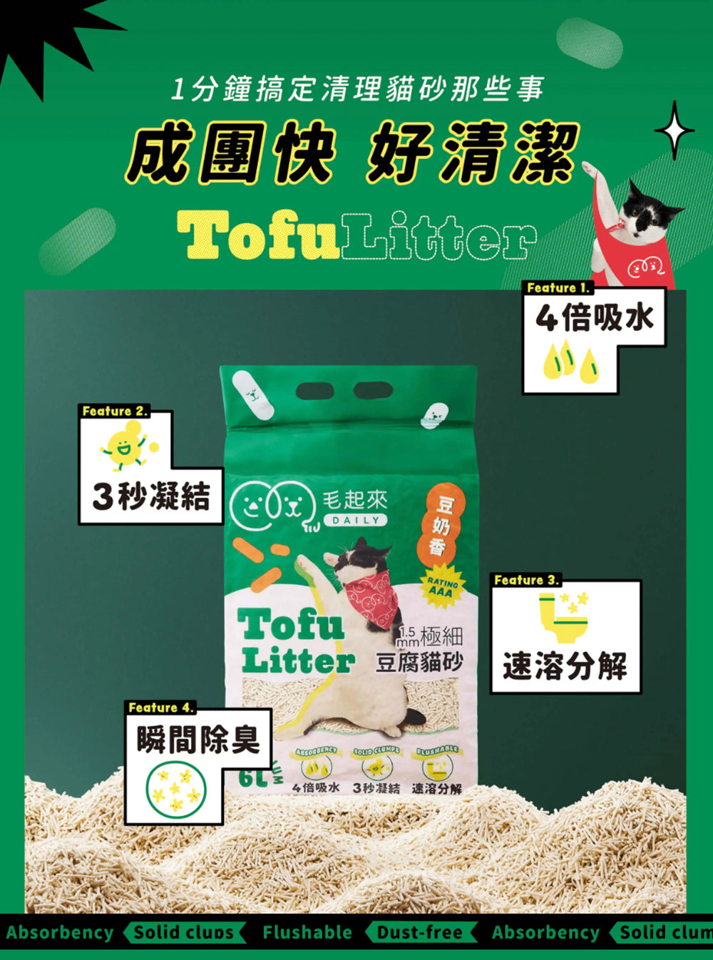 【毛起來】Daily│1.5mm極細豆腐貓砂