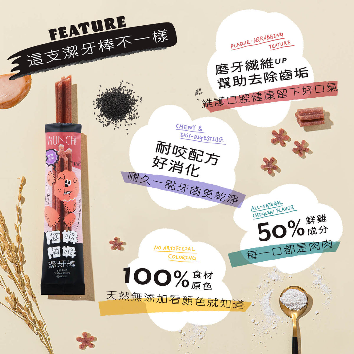 【毛起來】阿姆阿姆潔牙棒│香濃芝麻(美毛) 13入裝