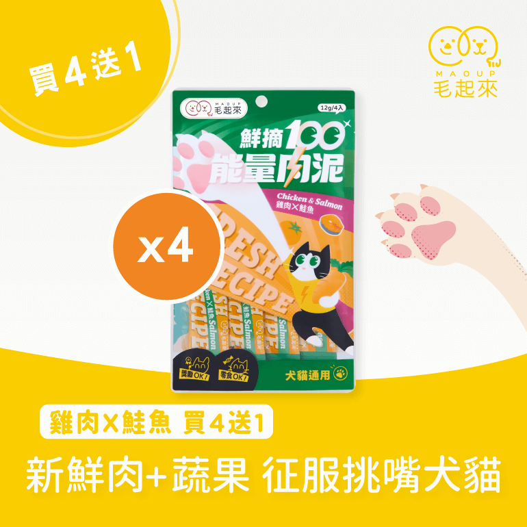 【毛起來】鮮摘100能量肉泥｜雞肉X鮭魚